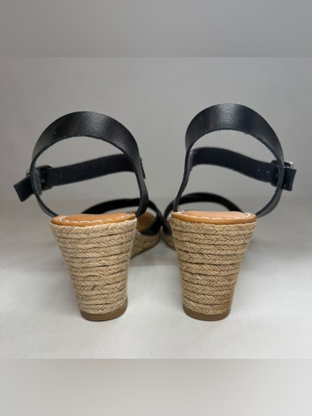 Ankle Strap Espadrille Wedge Sandals Black Tan Size 9 - Picture 4 of 14